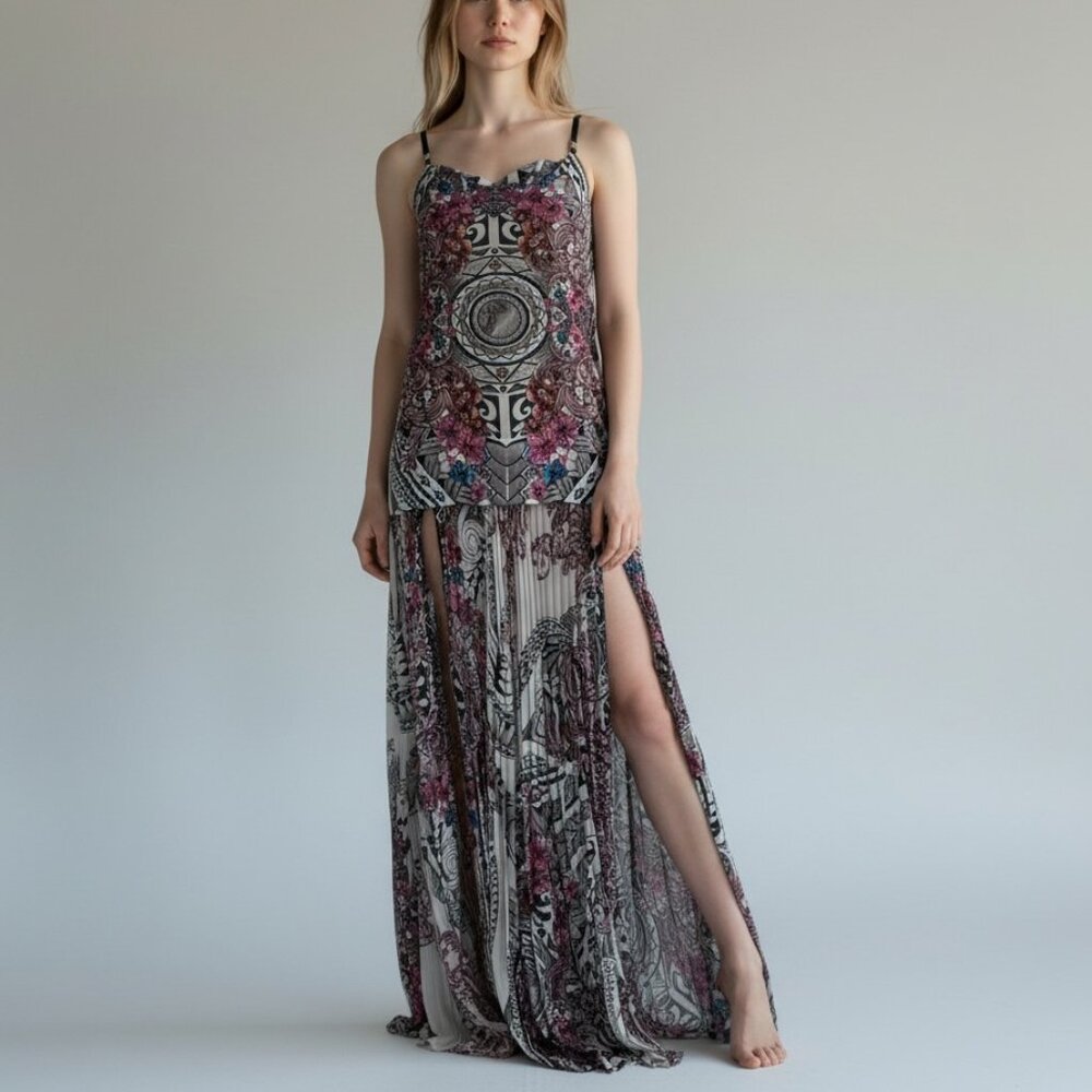 Versace Collection Pleated Silk Maxi Dress | Electric Pleats | EUC